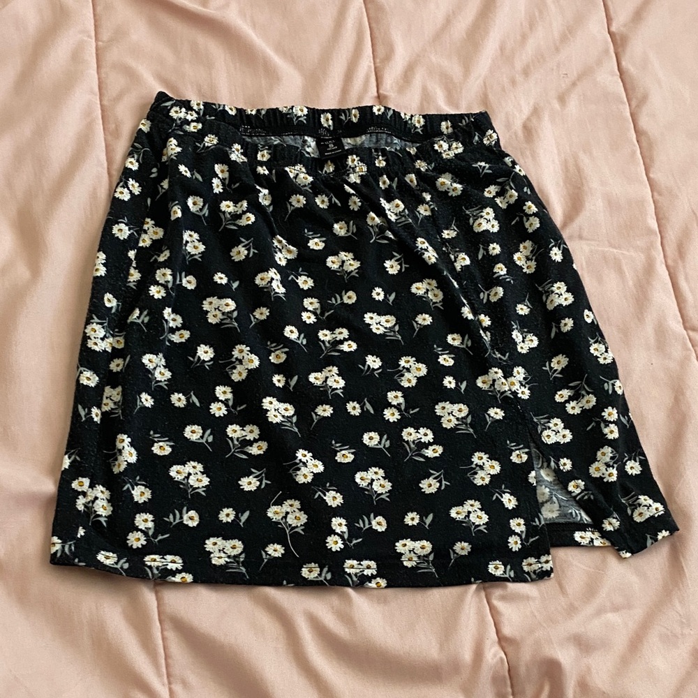 Floral Black Skirt with Slit